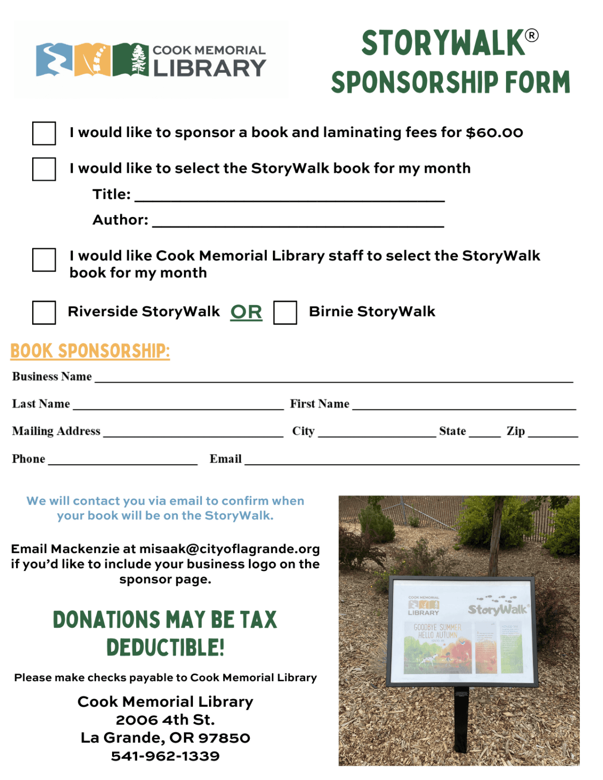 StoryWalk® Sponsorship Form