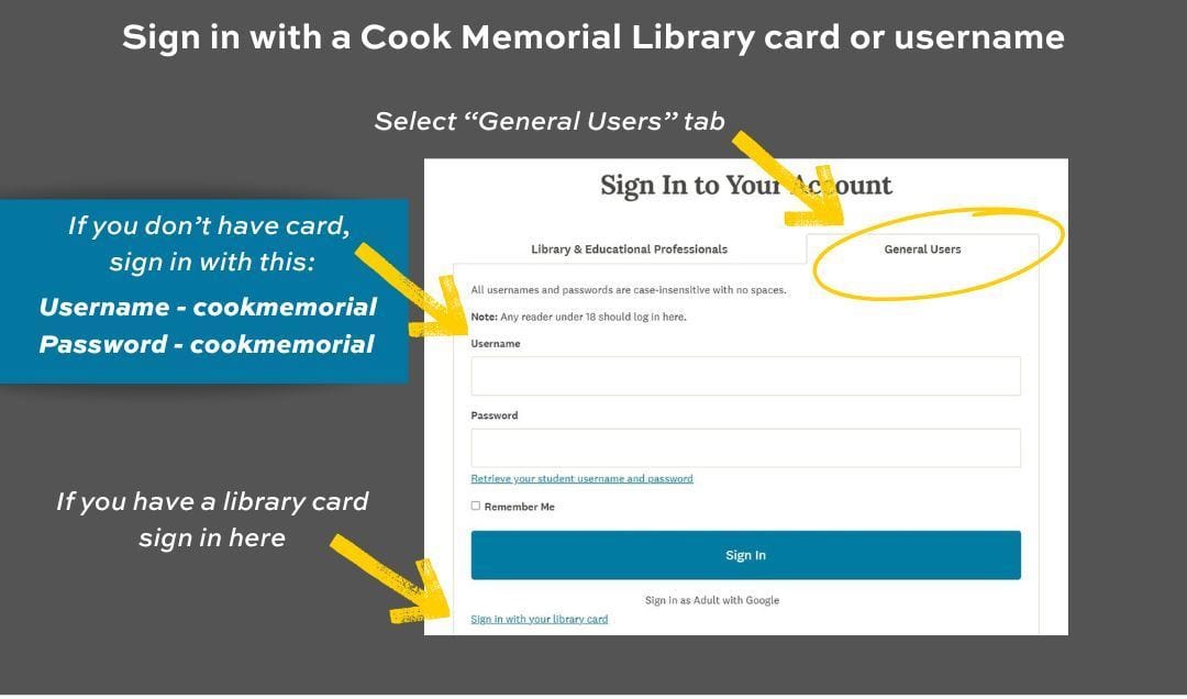 Instructions to sign in to TeachingBooks with Library Card or Username